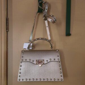 Funky New Gold Metallic Jelly pvc Bag by Most Wanted w/lots of gold "rivets"